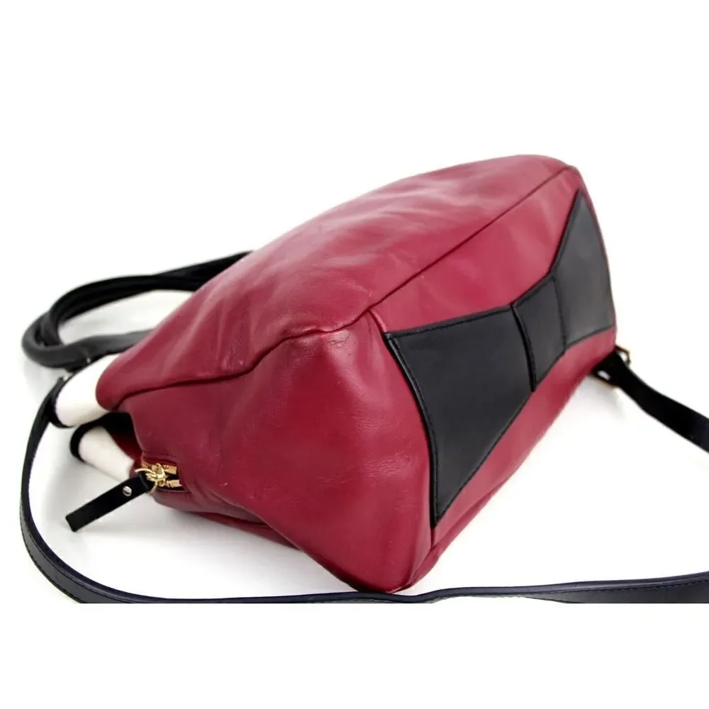 Kate Spade BURGUNDY WHITE GENUINE LEATHER X-BODY SATCHEL SHOULDER BAG HANDBAG